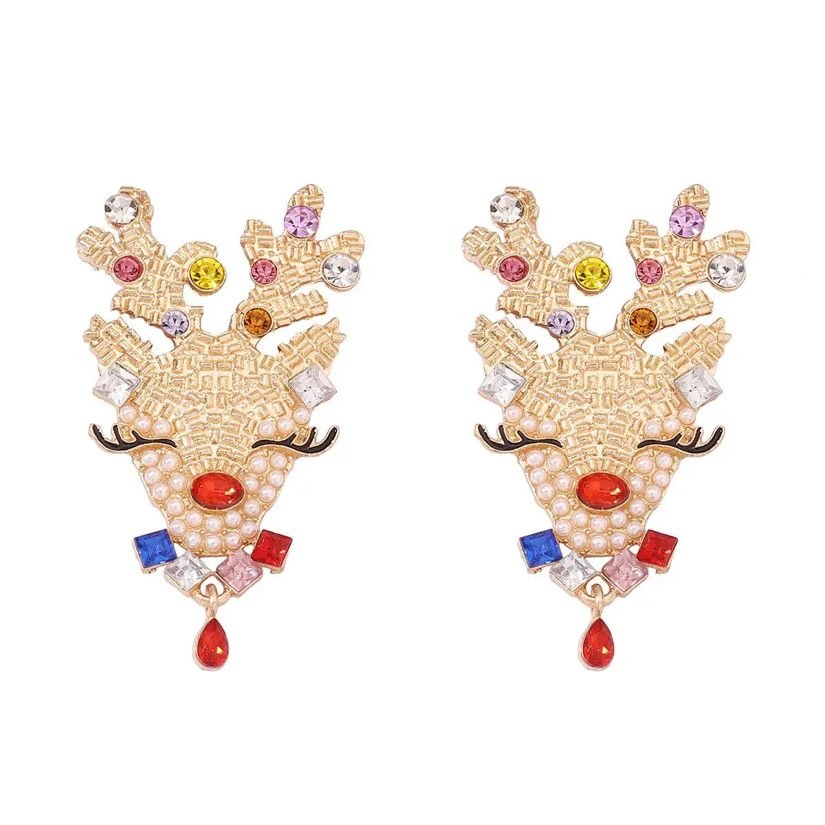 Christmas Reindeer Earrings with Colorful Rhinestones - Trendsi - Flyclothing LLC