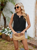 Eyelet Cutout Round Neck Tank - Trendsi - Flyclothing LLC