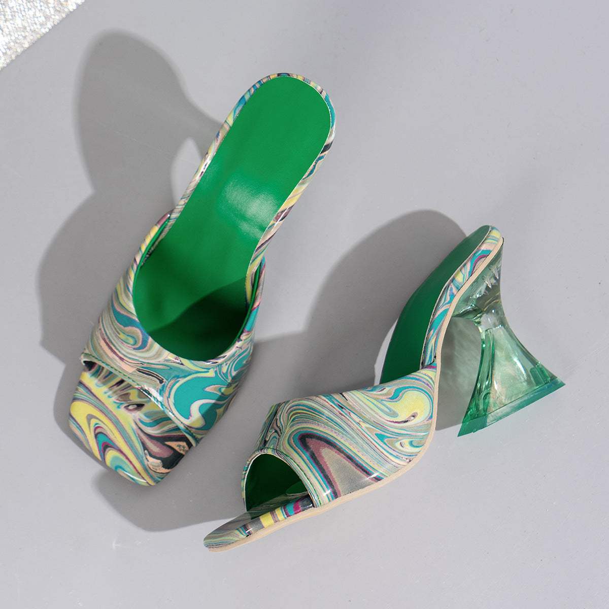 Contrast Peep Toe Mid Heels Sandals - Trendsi - Flyclothing LLC