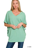Zenana Raised Rib V-Neck Batwing Top - Trendsi - Flyclothing LLC