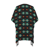 Baha Ranch Black Turquoise Orange Aztec Duster Kimono Coverup