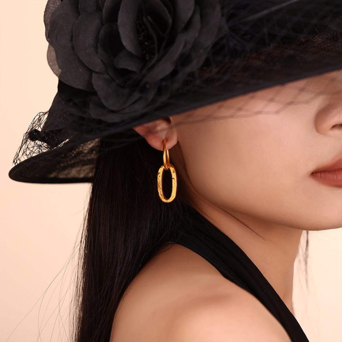 18K Gold-Plated Titanium Steel Annulus Earrings - Trendsi - Flyclothing LLC