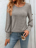 Decorative Button Round Neck Long Sleeve T-Shirt - Trendsi - Flyclothing LLC