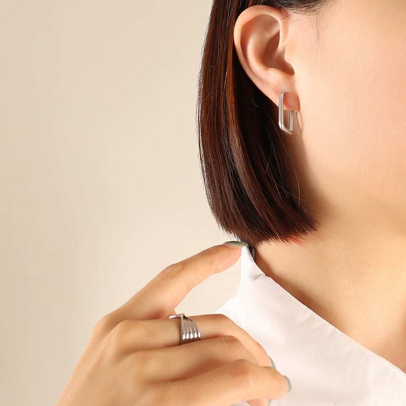 Titanium Steel Geometric Huggie Earrings - Trendsi - Flyclothing LLC