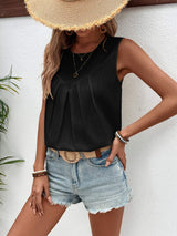 Ruched Round Neck Tank - Trendsi - Flyclothing LLC