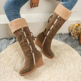 Round Toe Wedge Boots - Trendsi - Flyclothing LLC