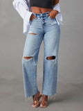 Distressed Straight Leg Jeans with Pockets - Trendsi