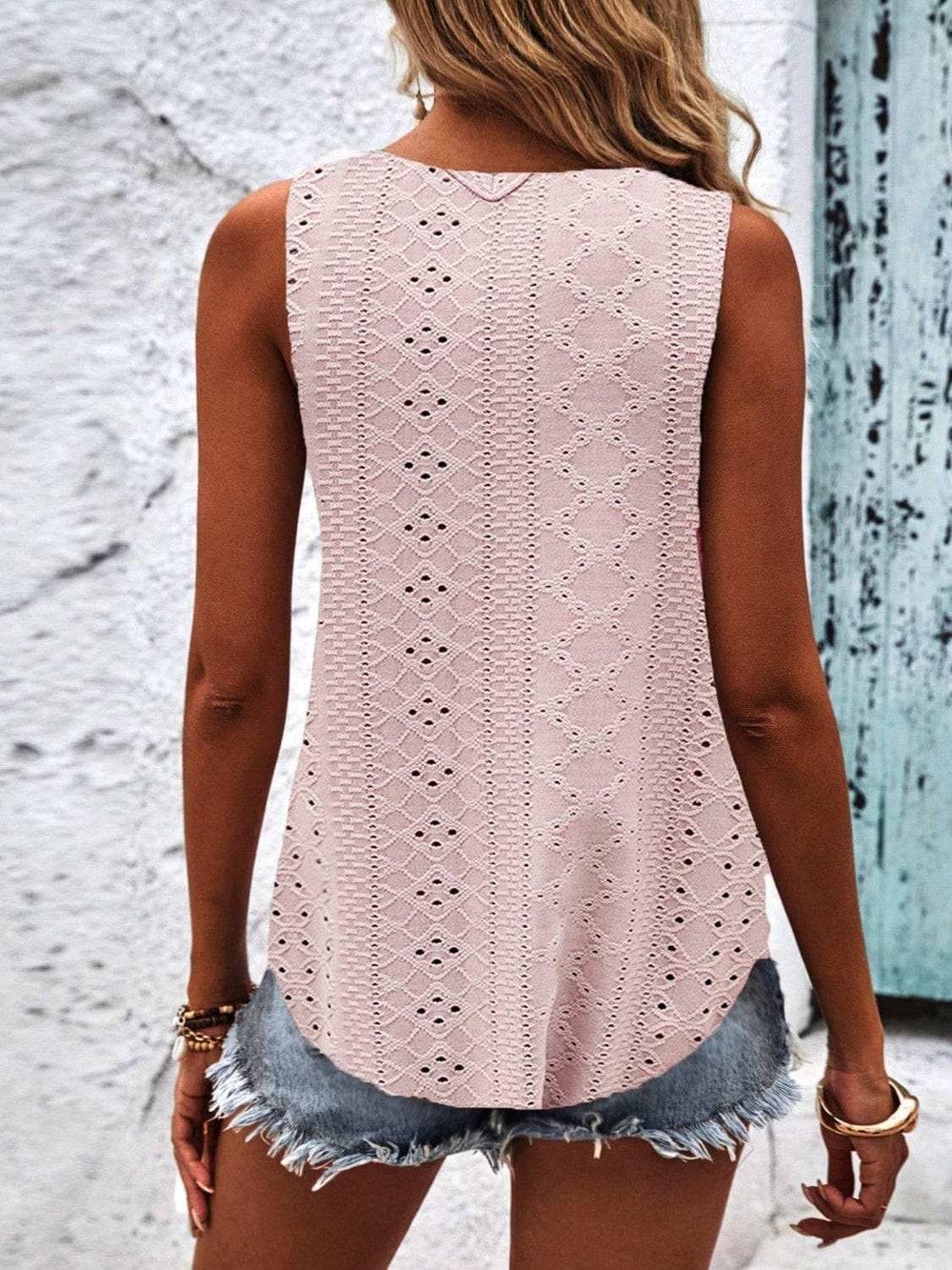 Eyelet Wide Strap Tank - Trendsi - Flyclothing LLC