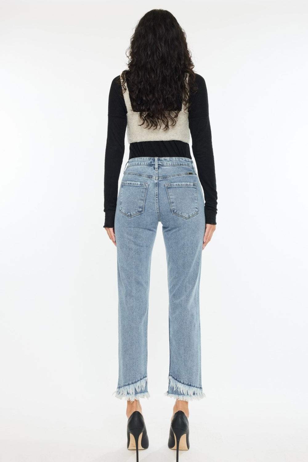Kancan Raw Hem High Rise Straight Jeans - Trendsi - Flyclothing LLC