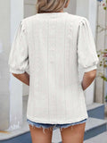 Puff Sleeve V-Neck Eyelet Lace T-Shirt - Trendsi - Flyclothing LLC