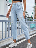 Distressed Straight Jeans with Pockets - Trendsi