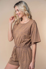 White Birch Full Size Short Sleeve Drawstring Romper - Trendsi - Flyclothing LLC