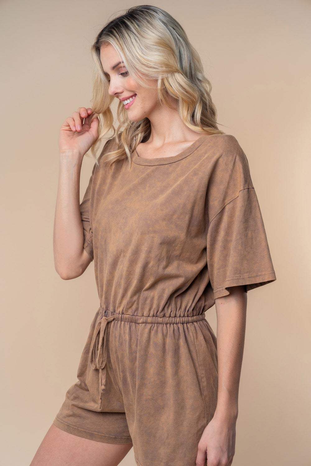 White Birch Full Size Short Sleeve Drawstring Romper - Trendsi - Flyclothing LLC