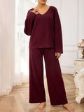 V-Neck Long Sleeve Top and Wide Leg Pants Set - Trendsi