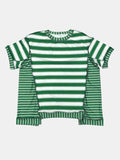 Full Size Contrast Stitching Striped Round Neck T-Shirt - Trendsi - Flyclothing LLC