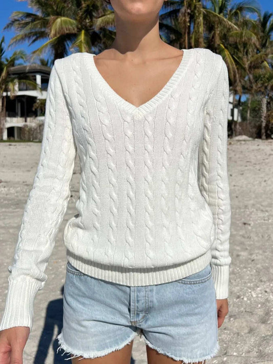 Cable Knit V-Neck Sweater - Trendsi - Flyclothing LLC