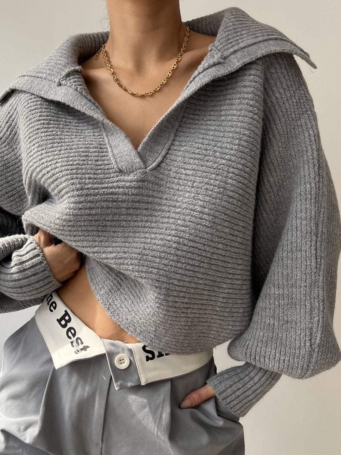 Johnny Collar Long Sleeve Sweater - Trendsi - Flyclothing LLC