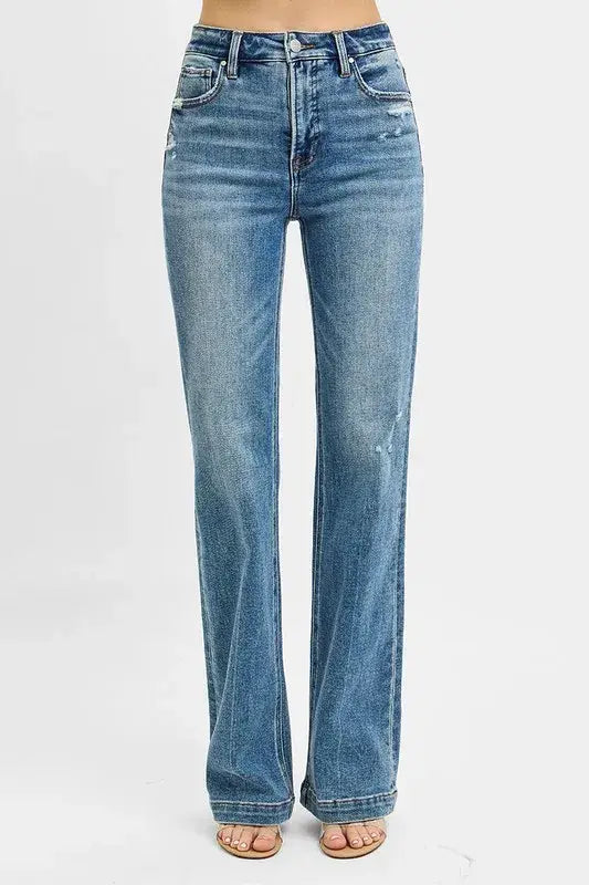 RISEN Full Size Distressed Detail Bootcut Jeans Plus Size - Trendsi - Flyclothing LLC