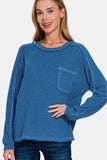 Zenana Full Size Contrast Stitching Brushed Ribbed Hacci Knit Top Plus Size - Trendsi