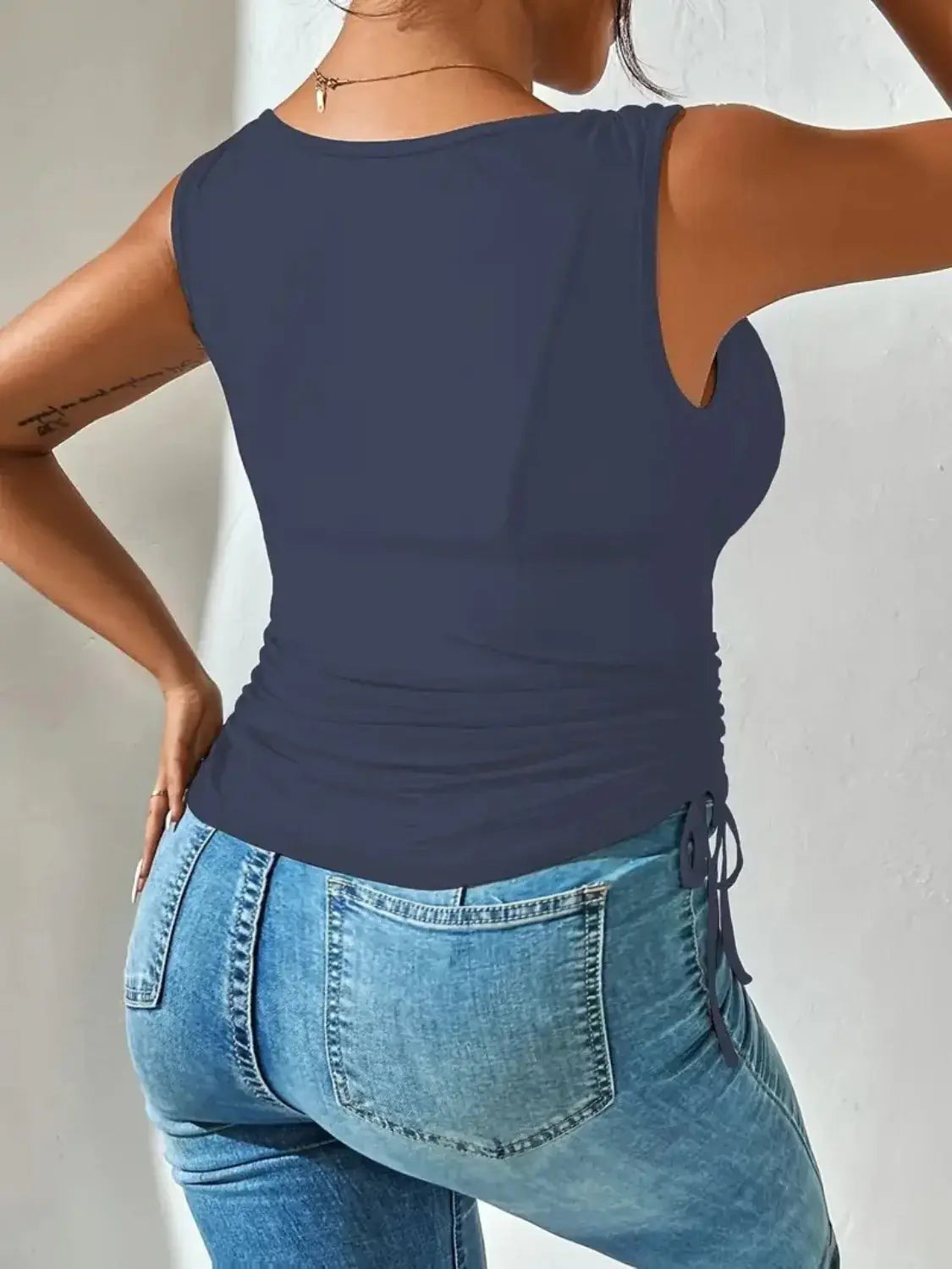 Side Drawstring Ruched Tank - Trendsi - Flyclothing LLC
