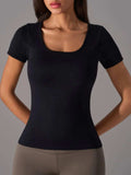 Square Neck Active T-Shirt with Detachable Chest Pads - Trendsi - Flyclothing LLC