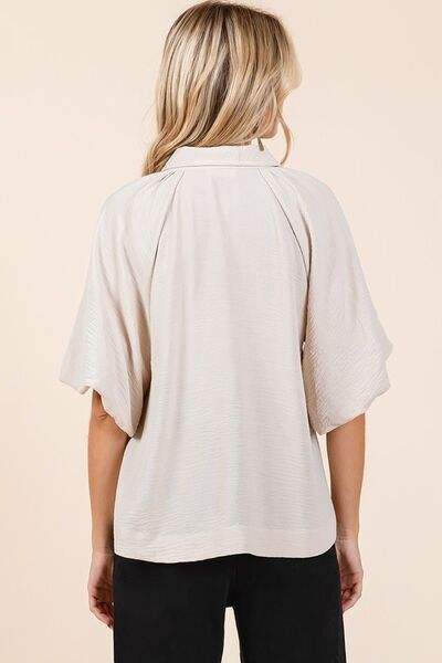 Mittoshop Airflow Short Bubble Sleeve Button Down Shirt - Trendsi - Flyclothing LLC