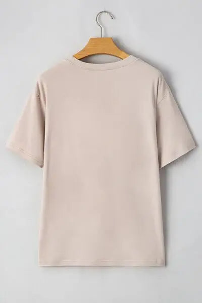 Contrast Checkered Baseball Graphic Round Neck Short Sleeve T-Shirt - Trendsi - Flyclothing LLC