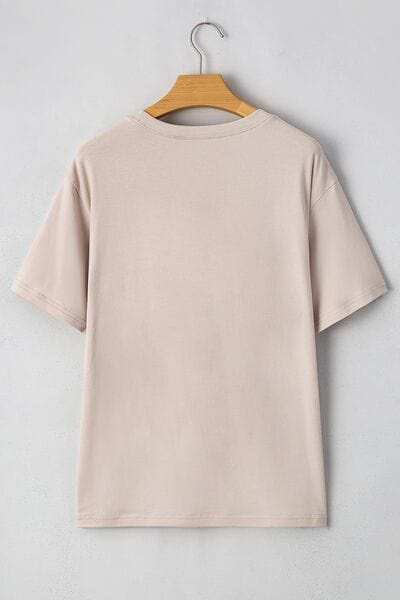 Contrast Checkered Baseball Graphic Round Neck Short Sleeve T-Shirt - Trendsi - Flyclothing LLC