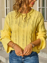 Cable Knit Long Sleeve Sweater - Trendsi - Flyclothing LLC