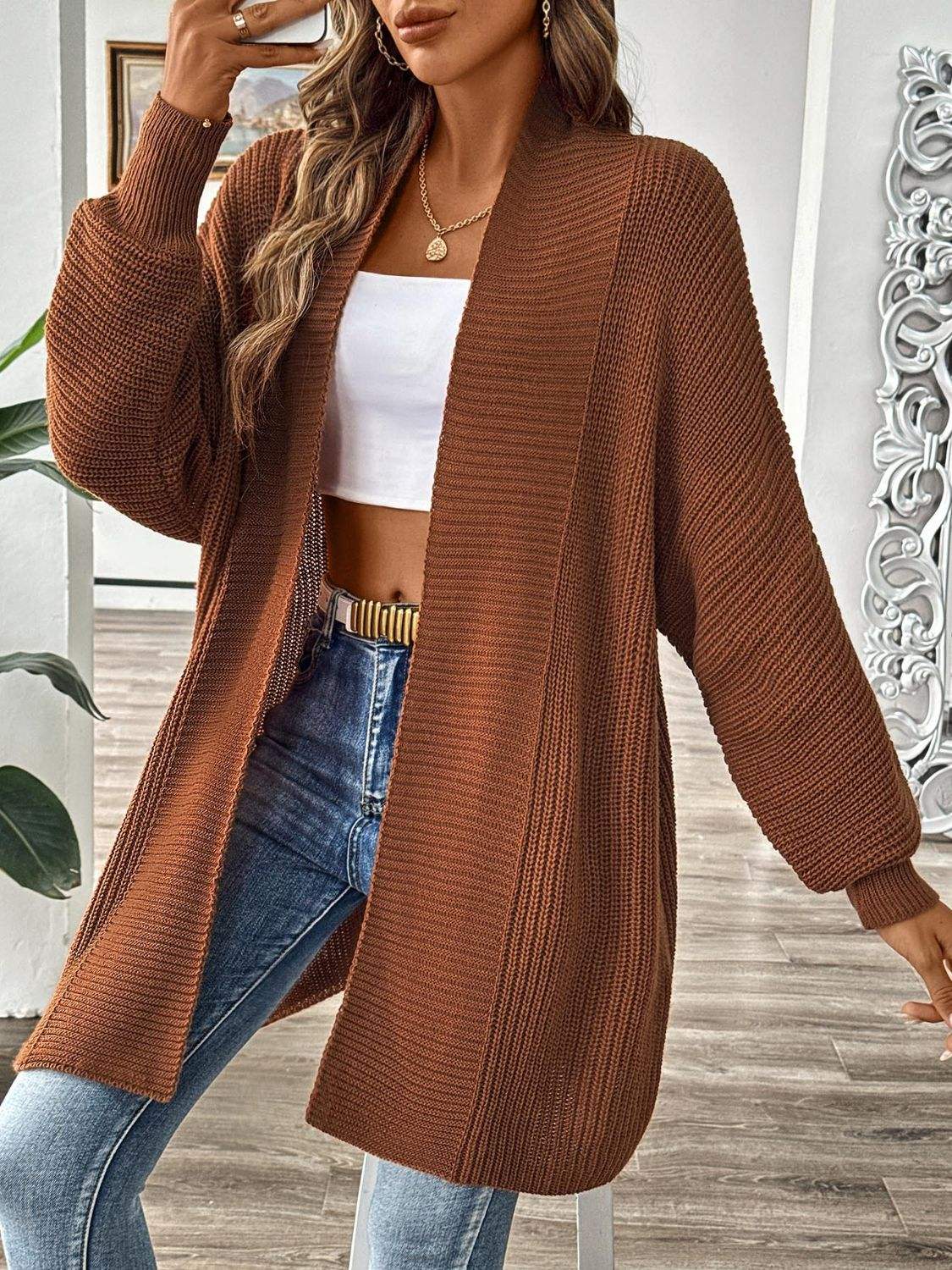 Open Front Long Sleeve Cardigan - Trendsi - Flyclothing LLC