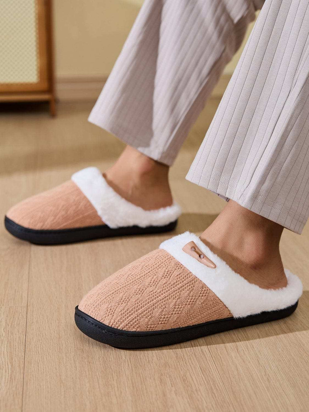 Horn Buckle Furry Texture Flat Slippers - Trendsi - Flyclothing LLC