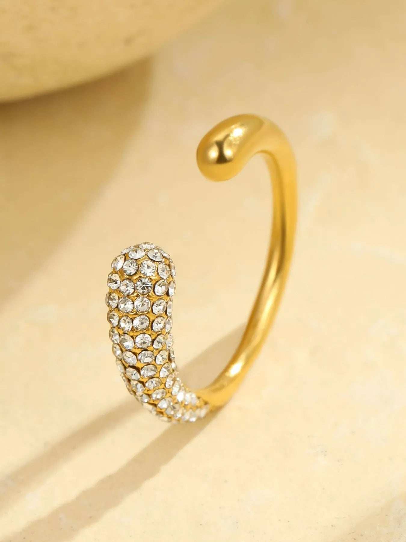 18K Gold-Plated Stainless Steel Sparkling Zircon Open Ring - Trendsi - Flyclothing LLC