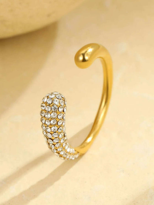 18K Gold-Plated Stainless Steel Sparkling Zircon Open Ring - Trendsi - Flyclothing LLC