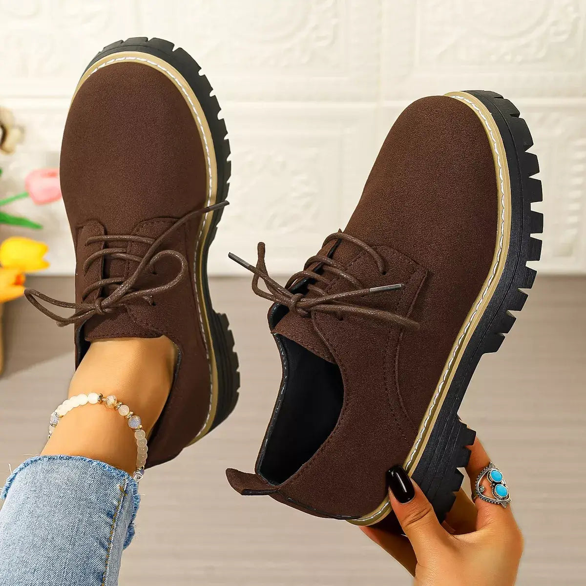Round Toe Lace-Up Loafers - Trendsi - Flyclothing LLC