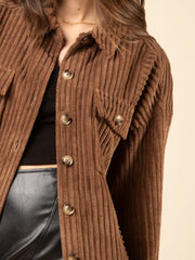 Button Up Long Sleeve Corduroy Jacket - Trendsi