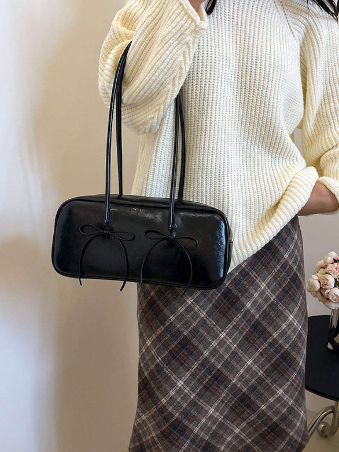 PU Leather Bow Trim Shoulder Bag - Trendsi - Flyclothing LLC