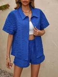 Button Up Half Sleeve Top and Shorts Set - Trendsi