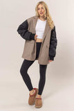 HYFVE Herringbone Mixed Media Contrast Long Sleeve Blazer - Trendsi - Flyclothing LLC