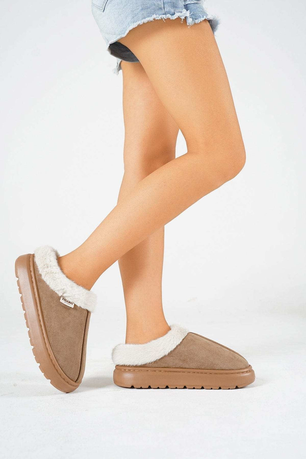 Furry Round Toe Platform Slippers - Trendsi - Flyclothing LLC