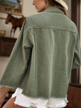 Raw Hem Button Up Denim Jacket - Trendsi - Flyclothing LLC