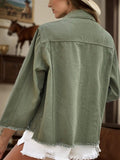 Raw Hem Button Up Denim Jacket - Trendsi