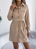 Button-Front Corduroy Shirt Dress - Trendsi - Flyclothing LLC