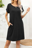 Scoop Neck Short Sleeve Pocket Dress - Trendsi - Flyclothing LLC