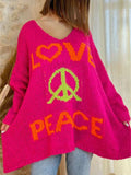 Peace Graphic V-Neck Long Sleeve Sweater - Trendsi - Flyclothing LLC