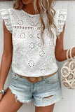 Eyelet Round Neck Cap Sleeve Blouse - Trendsi - Flyclothing LLC