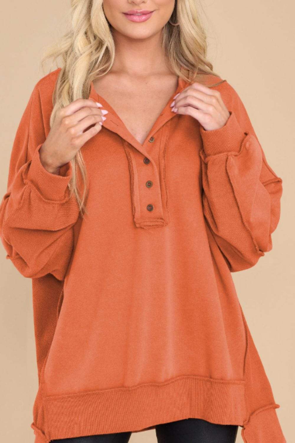 Exposed Seam Long Sleeve Sweatshirt - Trendsi - Flyclothing LLC
