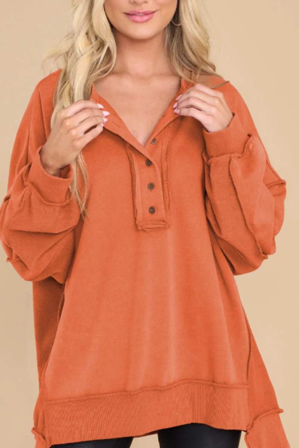 Exposed Seam Long Sleeve Sweatshirt - Trendsi - Flyclothing LLC