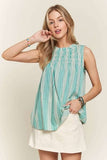 ADORA Contrast Striped Frill Round Neck Sleeveless Top - Trendsi