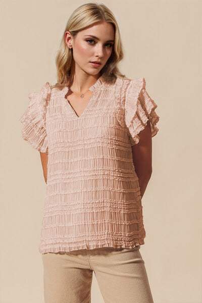 Oh Full Size Frill Notched Flounce Sleeve Blouse - Trendsi - Flyclothing LLC