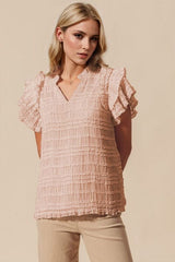 Oh Full Size Frill Notched Flounce Sleeve Blouse - Trendsi